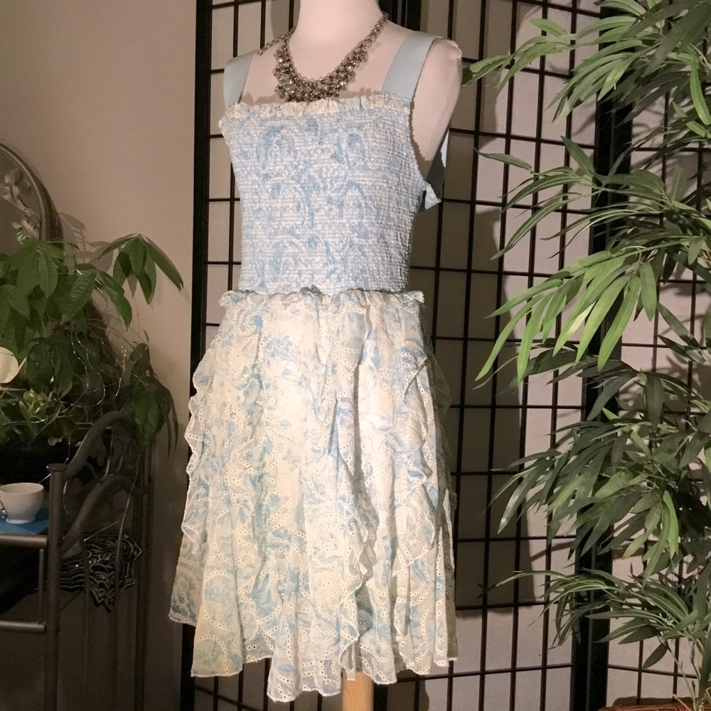 Alice + Olivia Jocelyn Ruffled Floral Smocked Bodice Eyelet Dress .